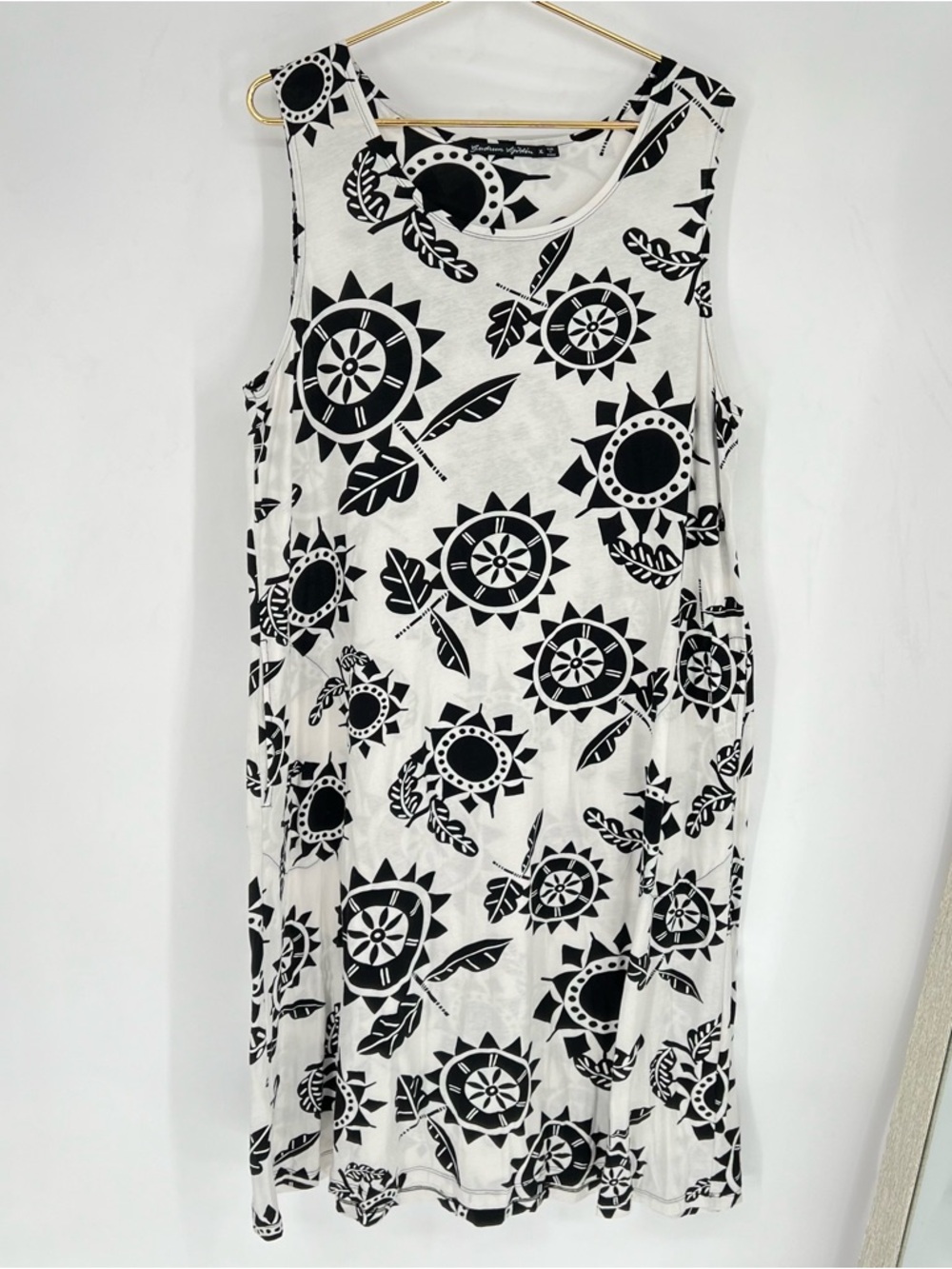Gudrun Sjoden Black & White Clock Sunflower Print Tank Midi Dress